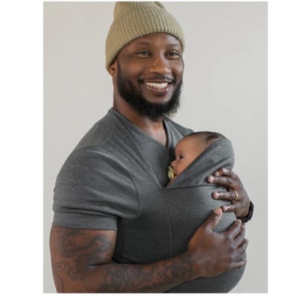 Lalabu Gray Short Sleeve Dad Baby Wearing Shirt L NWOT - Picture 2 of 5